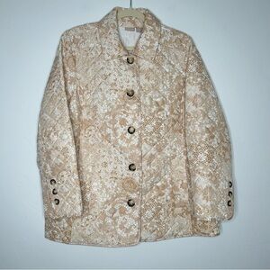 Chicos Floral Quilted Women's Jacket Cream White Size 3 (16/18)